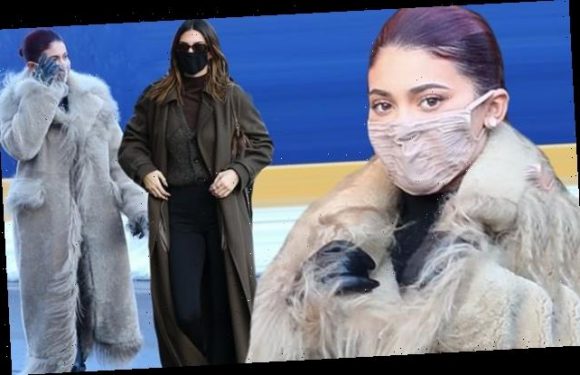 Kylie Jenner wears a furry coat as she and Kendall shop in Aspen