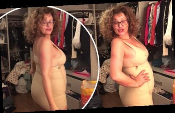 Nadia Sawalha, 56, parodies Kim Kardashian's SKIMS shapewear promos