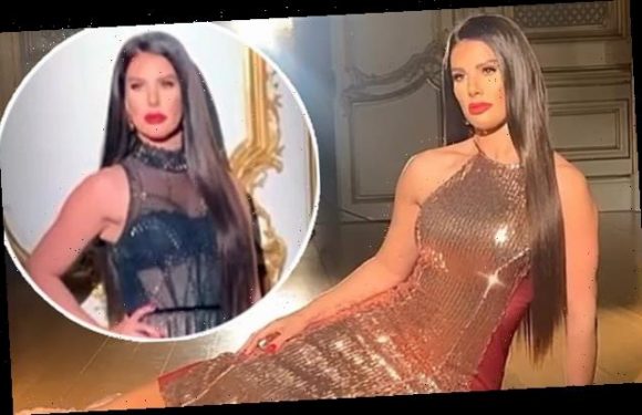 Rebekah Vardy dazzles in a metallic gold gown as during photoshoot