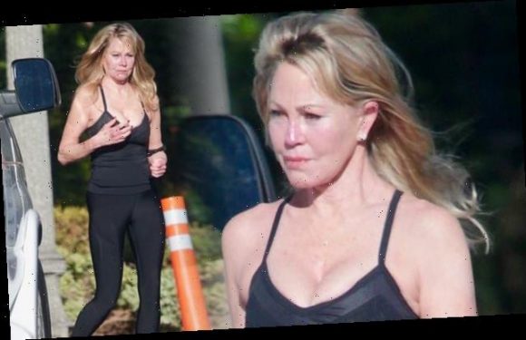 Melanie Griffith, 63, looks svelte in a black vest top and leggings