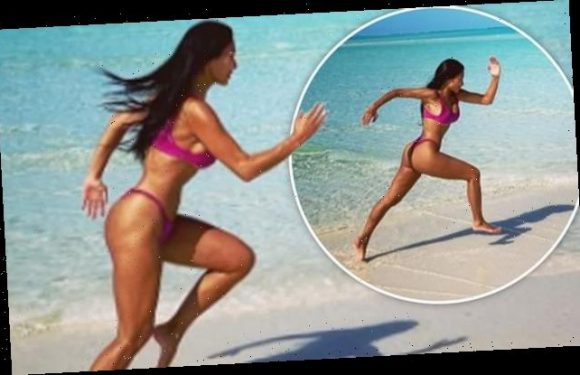 Nicole Scherzinger wows in a minuscule pink thong bikini