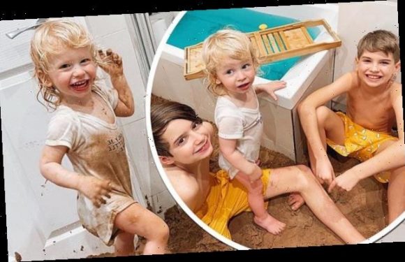 Stacey Solomon turns her bathroom into a BEACH for her delighted sons