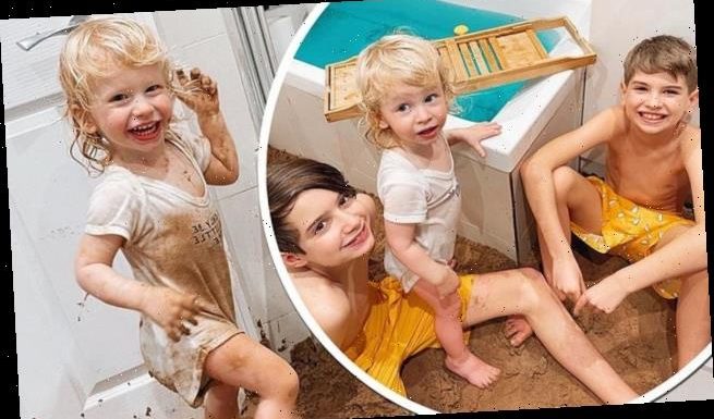 Stacey Solomon turns her bathroom into a BEACH for her delighted sons