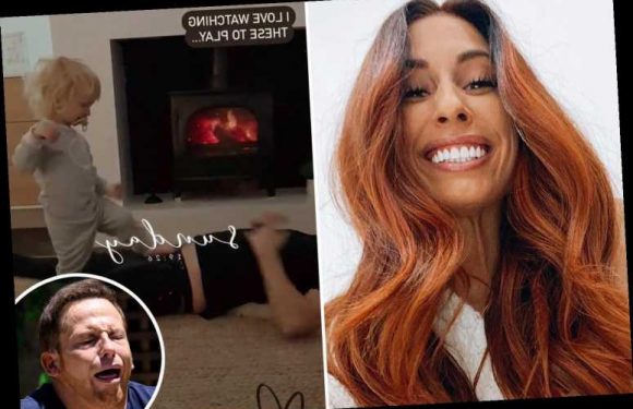 Stacey Solomon in hysterics as fiance Joe Swash screams out in pain after being kicked in the testicles by their son Rex