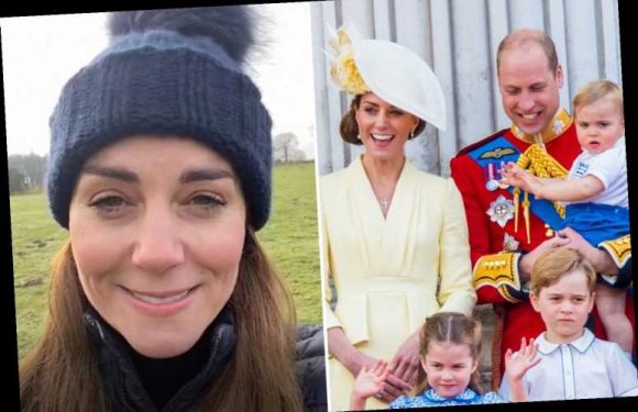 Mum-of-three Kate Middleton looks freezing in bobble hat as she urges parents to 'look after themselves' in lockdown