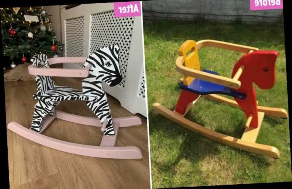 Crafty mum transforms tatty rocking horse into amazing zebra using just paint, here’s how you can do it too