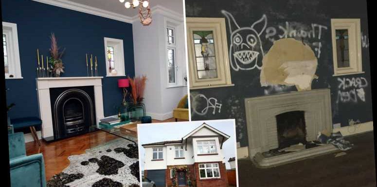 Abandoned ‘crack den’ covered in graffiti transformed into a plush family pad as owner shares jaw-dropping makeover pics