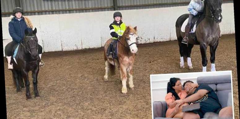 Katie Price goes horse riding as she spends quality time with her two daughters after 'groundbreaking' Harvey doc