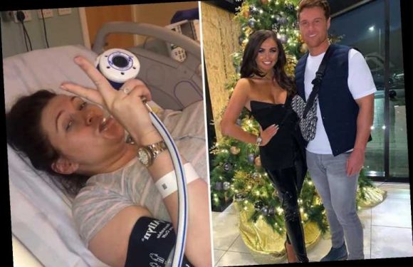 Charlotte Dawson has gone into labour as fiancé Matt Sarsfield shares picture from her hospital bed