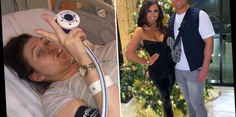 Charlotte Dawson has gone into labour as fiancé Matt Sarsfield shares picture from her hospital bed