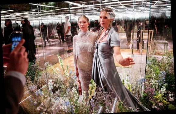 Kate Moss, 47, and daughter Lila, 18, walk the catwalk in shimmering gowns in Paris