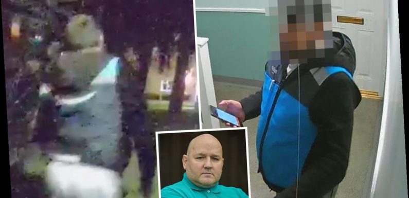 Disgusting moment Amazon driver is caught on CCTV 'doing a poo' outside customer's home after dropping off parcel
