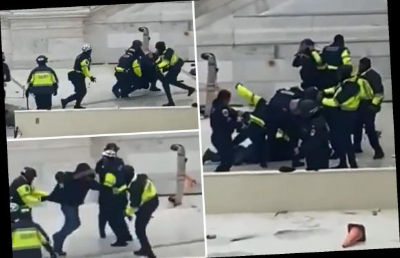 Capitol cops ‘tackle and repeatedly punch’ MAGA rioter as he stormed building in dramatic video