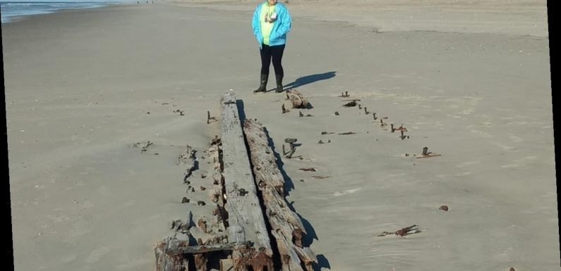 Mysterious shipwreck emerges from the sands of North Carolina beach