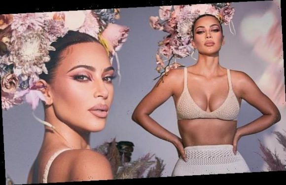 Kim Kardashian flashes her abs in a crochet bikini for beauty campaign