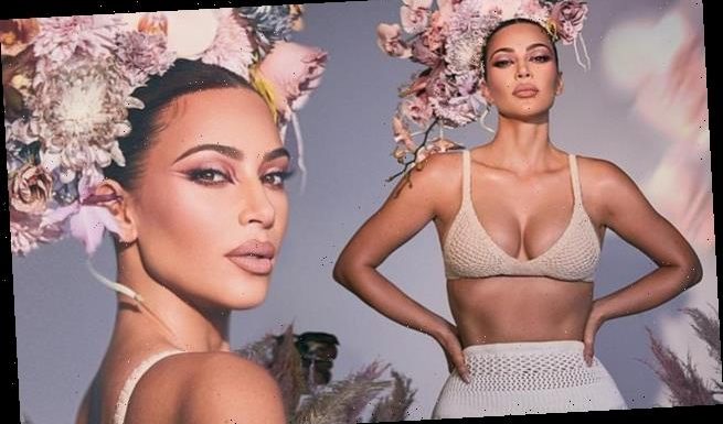 Kim Kardashian flashes her abs in a crochet bikini for beauty campaign