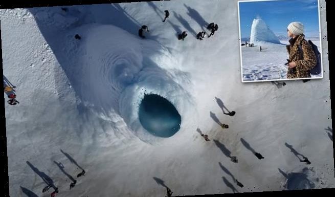 Stunning 'ice volcano' stands 45 feet tall forms in Kazakhstan