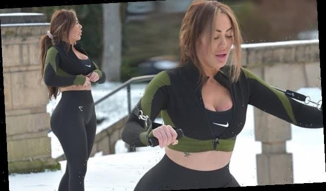 Chloe Ferry braves the cold in crop top during work out