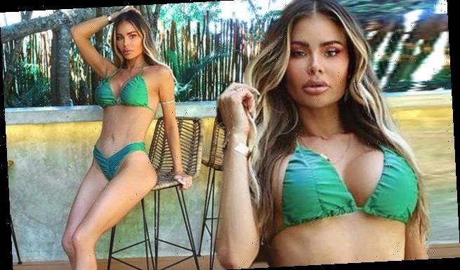 Chloe Sims dons a skimpy green bikini during 'work trip' to Mexico