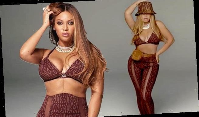 Beyonce poses in a BRA and matching leggings for Ivy Park collection