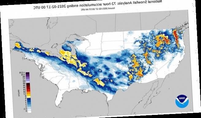 US is hit with the most snow coverage on record as 73% is blanketed