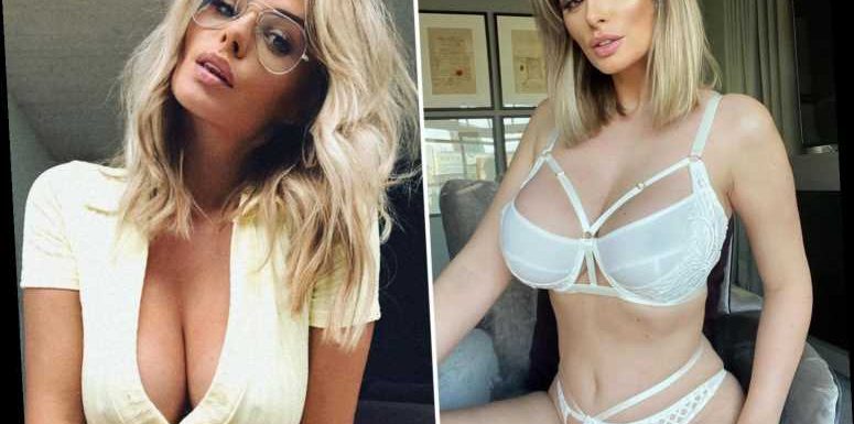 Rhian Sugden shows off sizzling specs appeal in glasses and VERY low-cut top