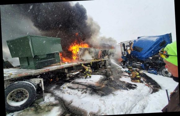 Fiery pileup on snowy Oklahoma turnpike