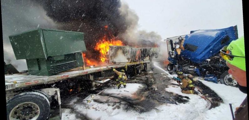 Fiery pileup on snowy Oklahoma turnpike