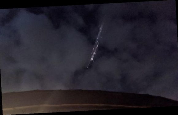 SpaceX rocket booster creates ball of fire in the sky as it reenters the atmosphere -watch