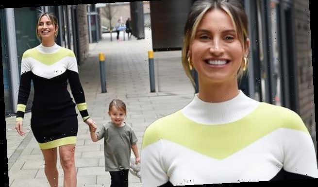 Ferne McCann arrives at work with her daughter Sunday