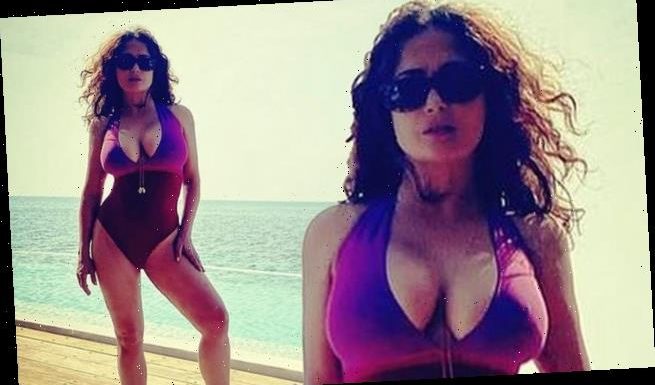 Salma Hayek, 54, looks INCREDIBLE as she poses in maroon swimsuit