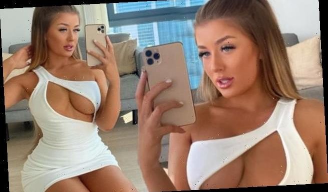 Love Island's Jess Gale sizzles in a chic white cut-out mini-dress