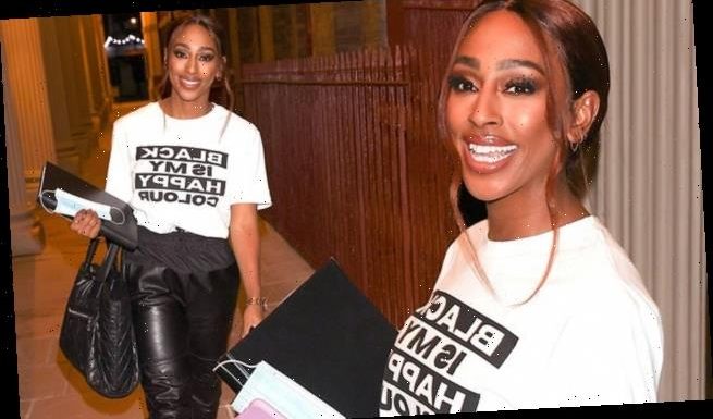 Alexandra Burke looks effortlessly stylish in leather trousers