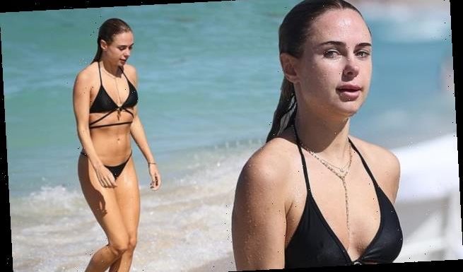 Kimberley Garner dons bikini as she enjoys a dip in the sea in Miami