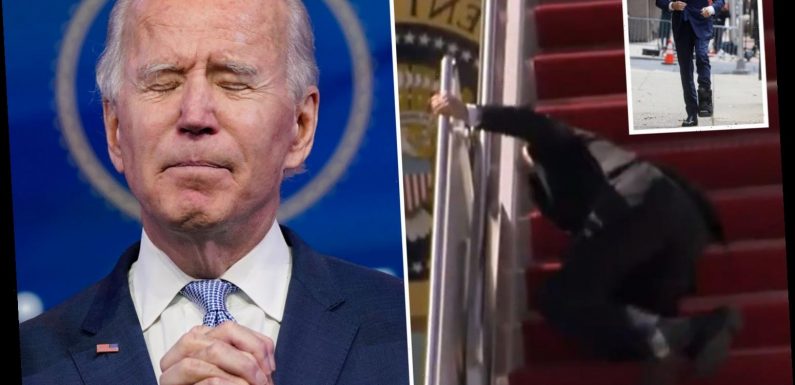 Fears for Biden’s health after falls and brain aneurysms – but White House blames Air Force One stumble on the WIND
