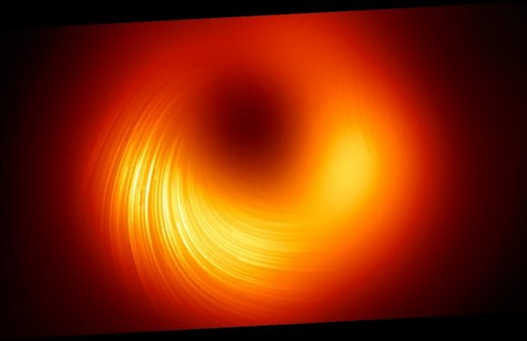 A mesmerizing photo shows powerful magnetic fields swirling around a black hole