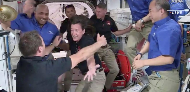 4 Astronauts Float Into the International Space Station and Open Arms