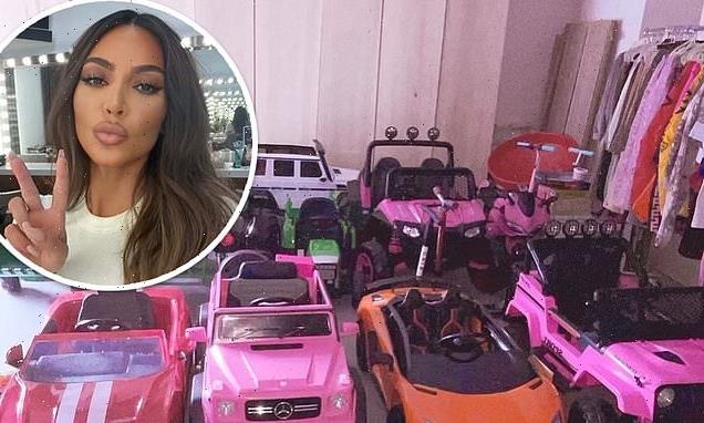 Kim Kardashian shows off a fleet of luxury kids cars in her garage