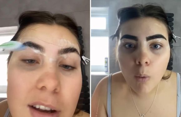 Mortified woman resorts to scrubbing her super-dark eyebrows with a TOOTHBRUSH after falling asleep with brow tint on