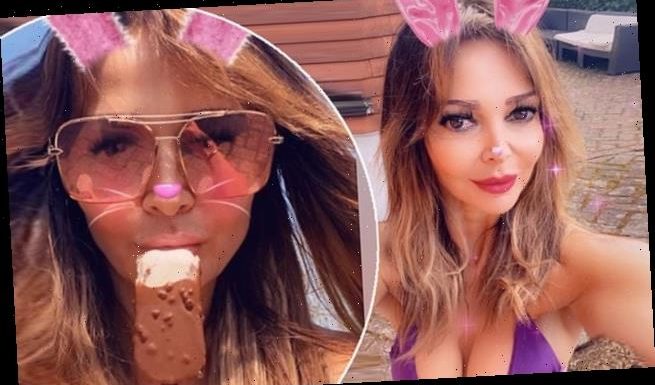 Lizzie Cundy, 52, strips down to a tiny bikini during Easter heatwave