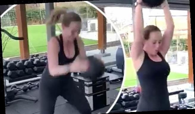 Kate Ferdinand displays her toned post-baby figure as she hits the gym