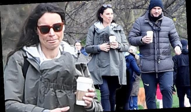 Christine and Frank Lampard go on a walk with newborn son and daughter