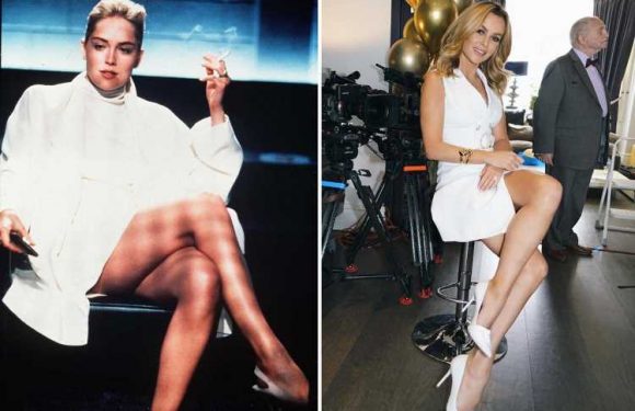 Amanda Holden channel's Sharon Stone in Basic Instinct wearing very sexy white dress