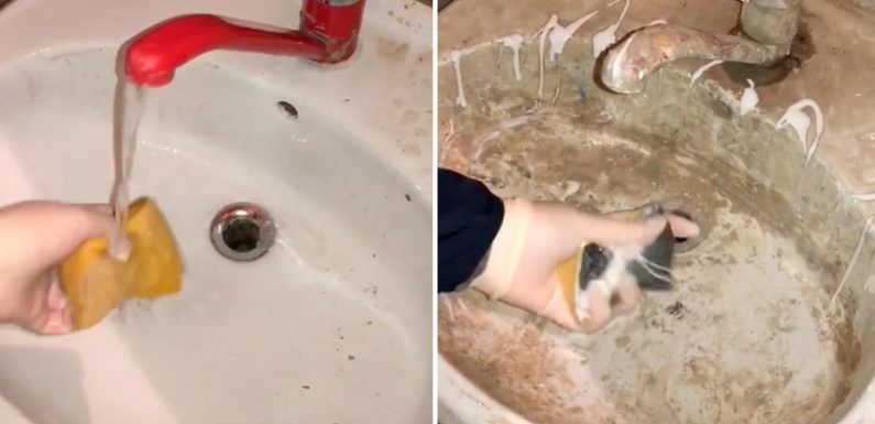 Cleaning fan transforms FILTHY sink which hasn’t been washed in 30 years using £1 product & it looks good as new