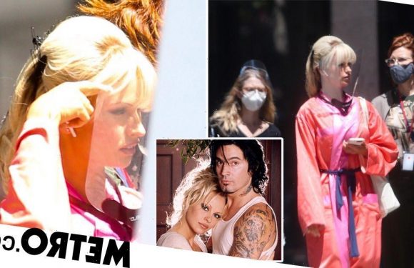First look at Lily James' transformation into Pamela Anderson on Pam & Tommy set