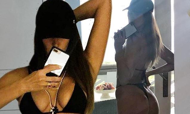 Irina Shayk turns up the heat as she models a black thong bikini