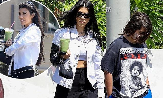 Kourtney Kardashian takes her son Mason, 11, on a juice run in LA