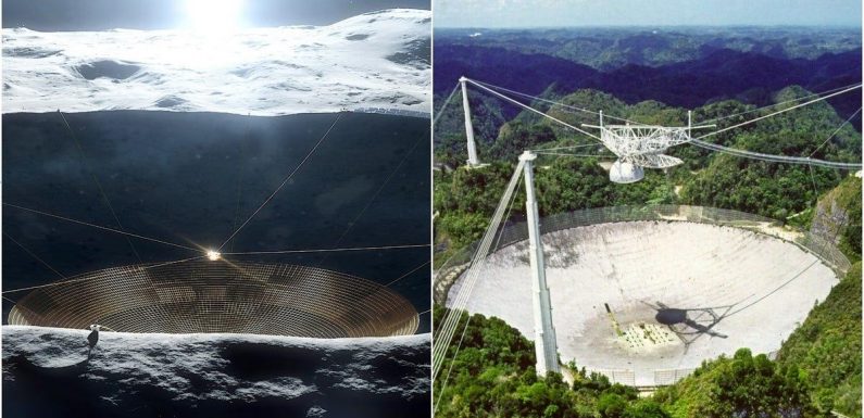 NASA is developing plans to build an enormous, Arecibo-like telescope inside a crater on the moon