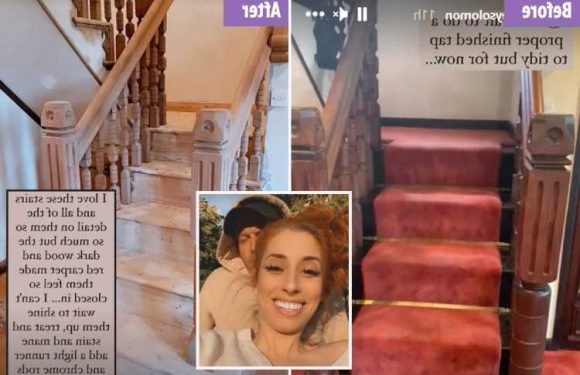 Stacey Solomon shows off jaw-dropping staircase transformation as she ditches red carpet and strips back oak