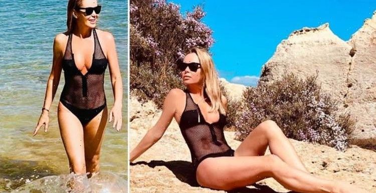 Amanda Holden, 50, leaves little to the imagination in mesh swimming costume